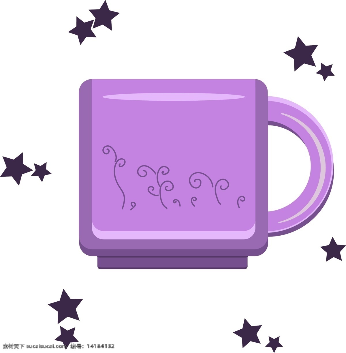 生活用品 紫色 茶杯 设计元素 可爱卡通