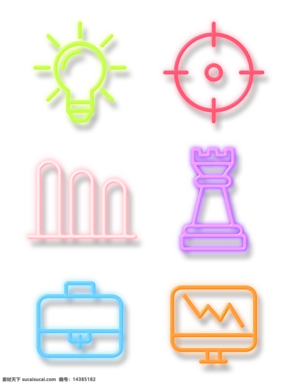 霓虹灯 风格 公司 管理 图标 元素 炫酷 光效 发光 创意 电脑 靓丽 效果 业绩 计划