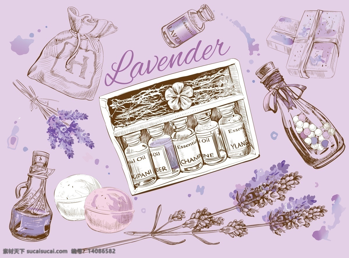 紫色 手绘 美容 spa 用品 精油 花朵