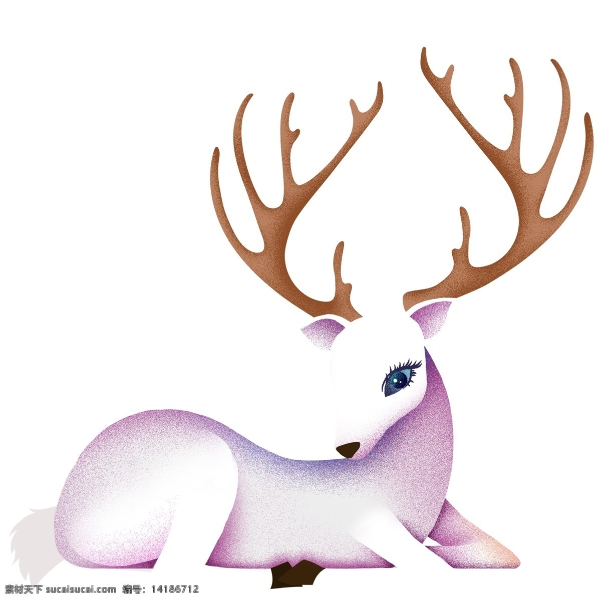 唯美 手绘 躺 小鹿 插画 动物 萌宠 卡通设计