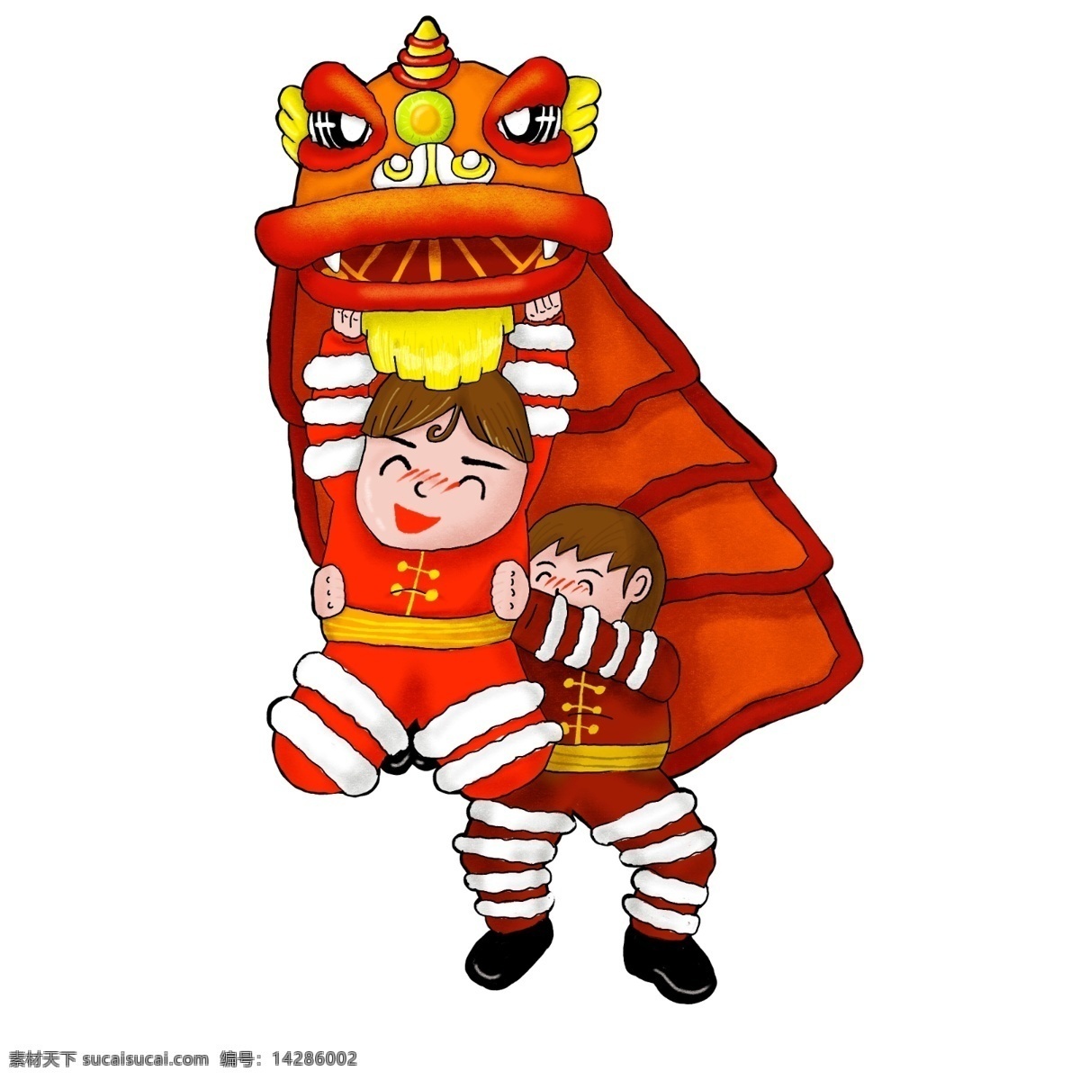 新春 新年 开业 舞狮 红色 手绘 商用