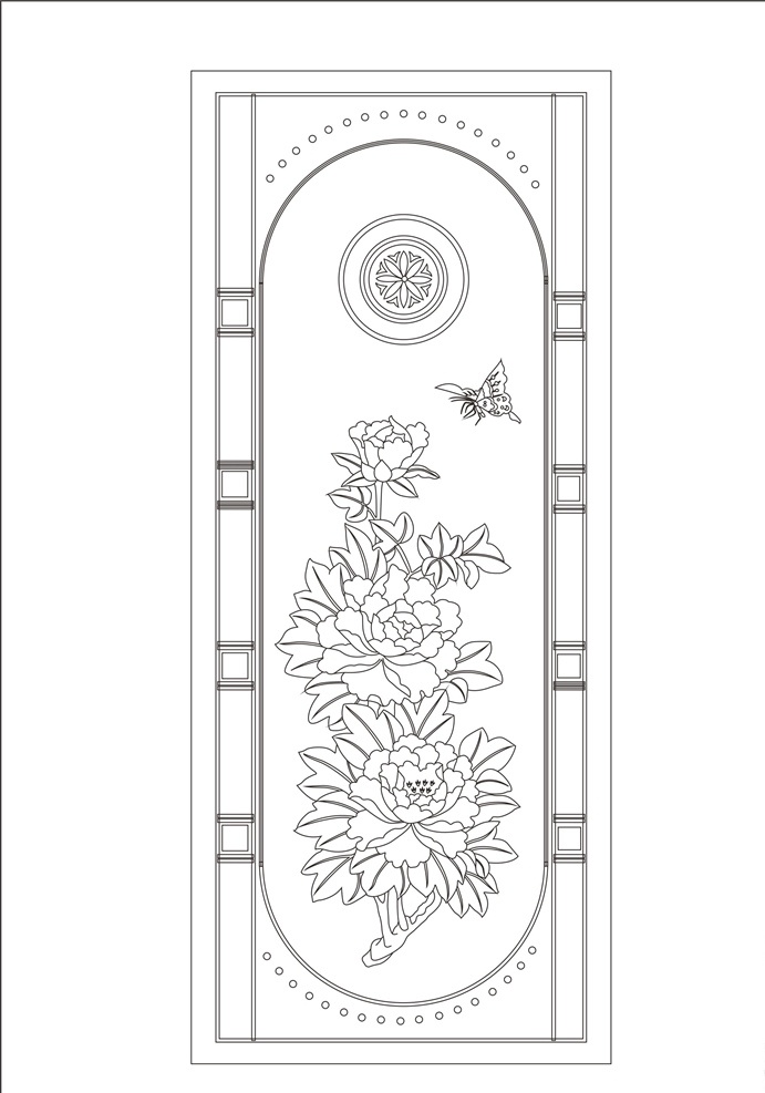 艺术玻璃 玻璃艺术 工艺玻璃 玻璃工艺 矢量 矢量图 线图 室内设计 建筑家居 雕刻 深雕 彩雕 背景 电视背景 背景墙 沙发背景 屏风 隔断 环境设计 移门 牡丹 牡丹花 牡丹蝴蝶