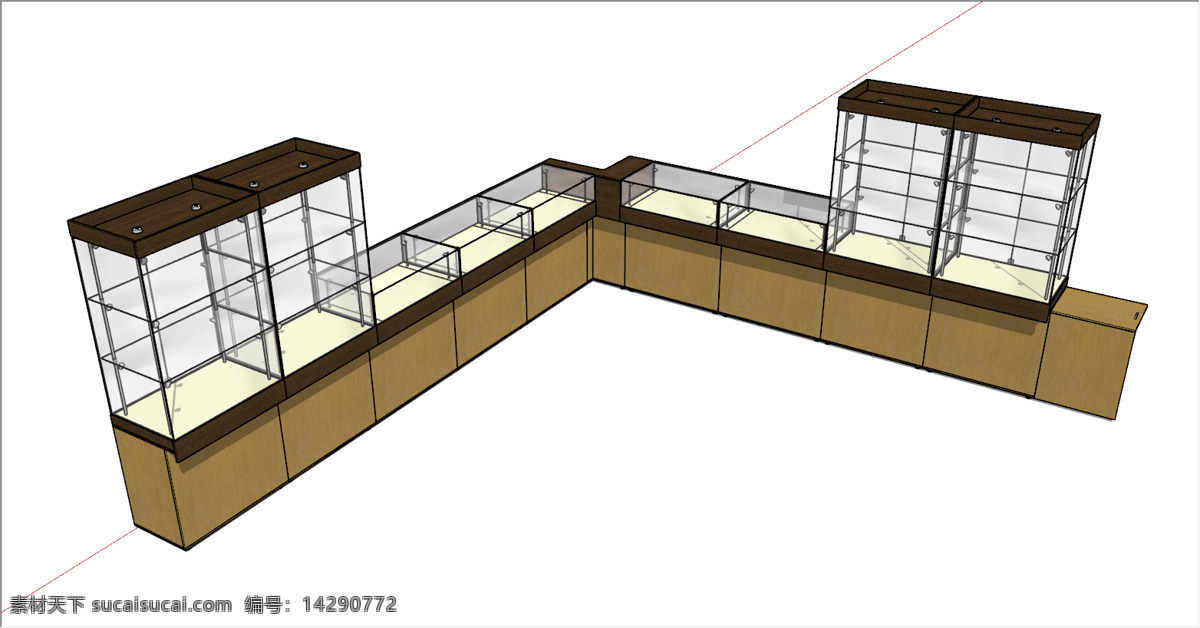 l 形 展柜 su 模型 l型展柜 玻璃柜 商场专用展柜 展柜模型