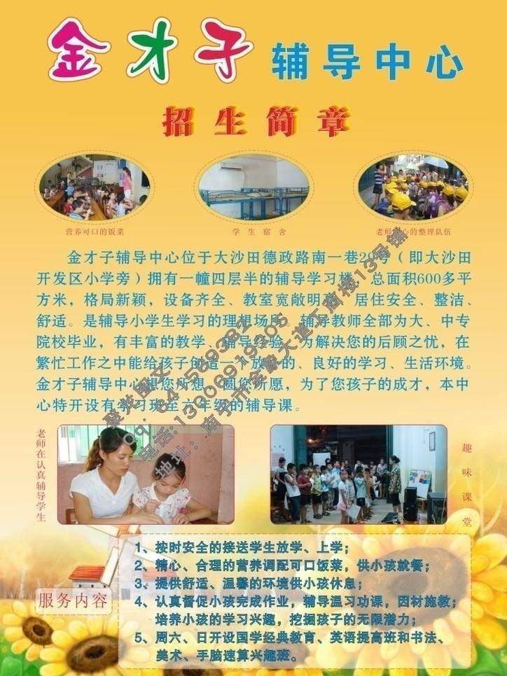 金 才子 辅导中心 宣传单 癸花 老师和同学 辅导站 招生 传单 矢量
