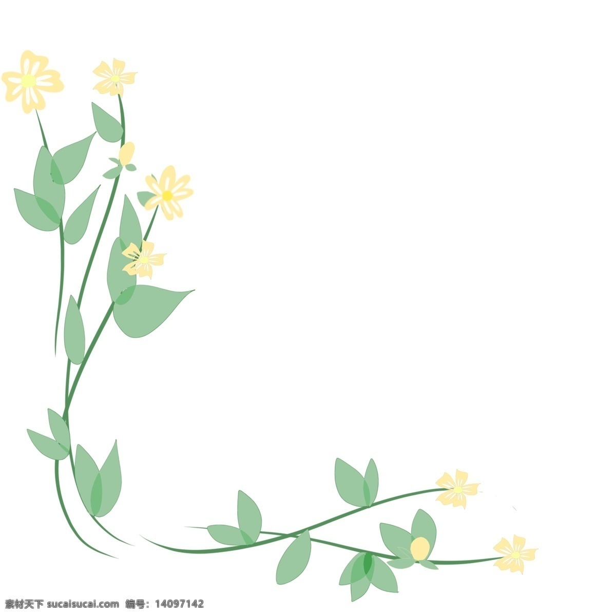 黄色 花 藤 卡通 插画 黄色的花藤 卡通插画 花藤插画 花枝 花朵 鲜花 花藤 藤蔓 花束 绿色的叶子