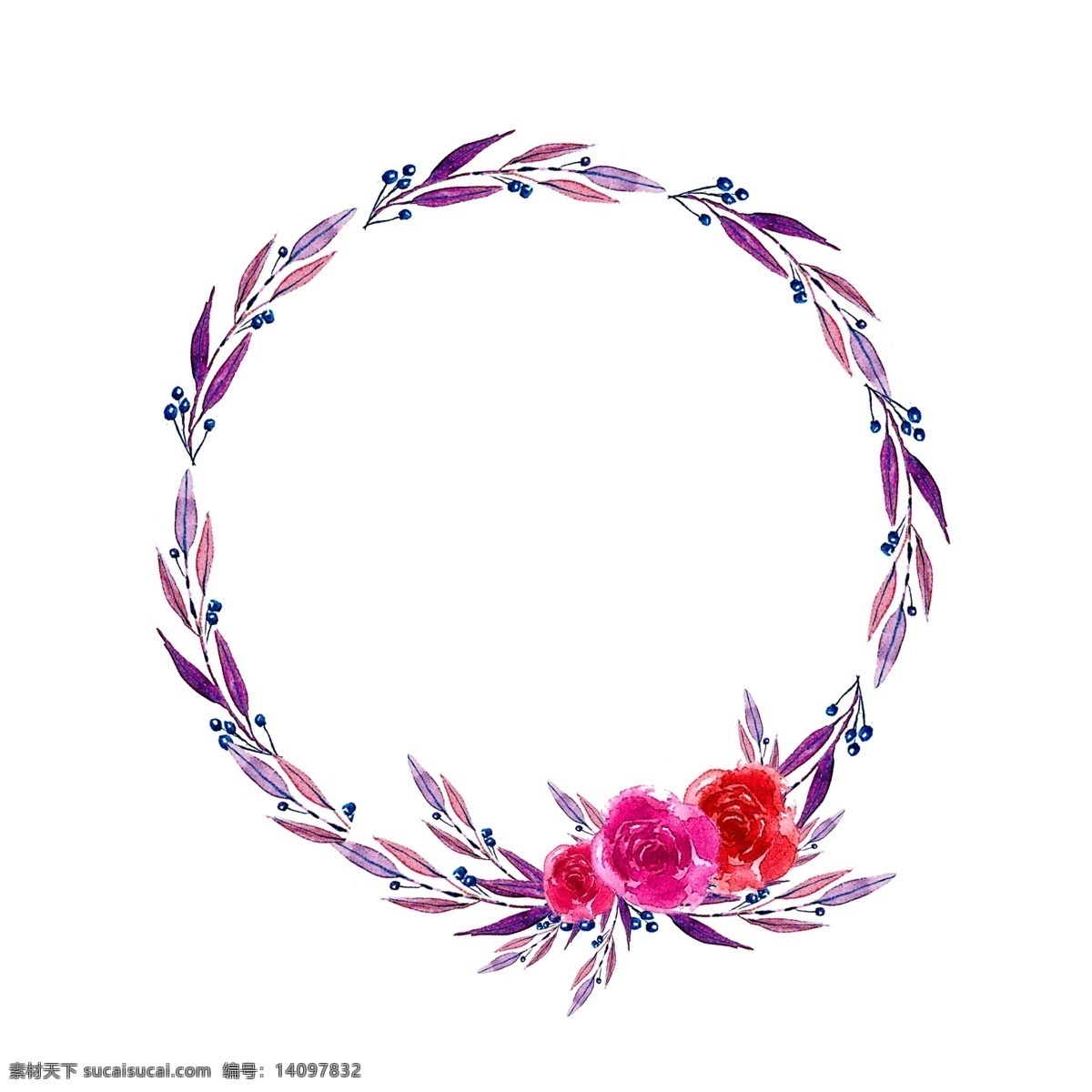 红色小花花环 红色 小花 水彩