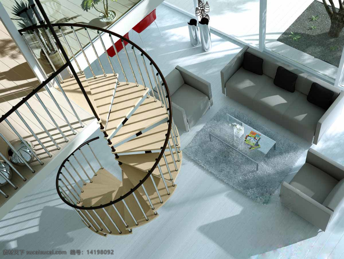 地毯 俯视 环境设计 家装设计 客厅 明亮 室内设计 客厅设计素材 客厅模板下载 旋转楼梯 开放空间 装饰素材